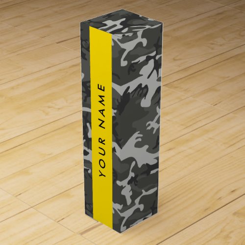 Gray Camouflage Pattern Your name Personalize Wine Box