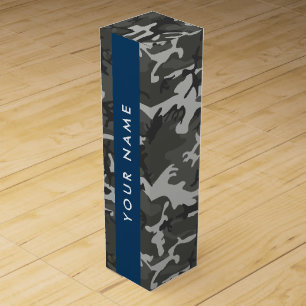 Gray Camouflage Pattern, Your name, Personalize Wine Box