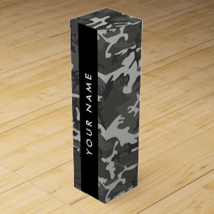 Gray Camouflage Pattern, Your name, Personalize Wine Box