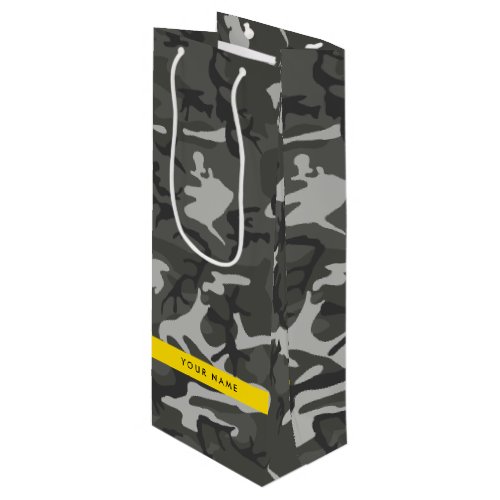 Gray Camouflage Pattern Your name Personalize Wine Gift Bag