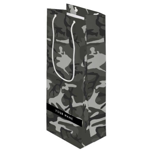 Gray Camouflage Pattern Your name Personalize Wine Gift Bag