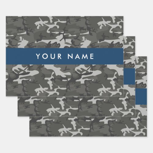 Gray Camouflage Pattern Your name Personalize Wrapping Paper Sheets