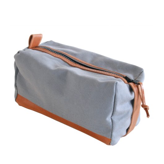 Gray Canvas and Leather Dopp Kit (Front Left)