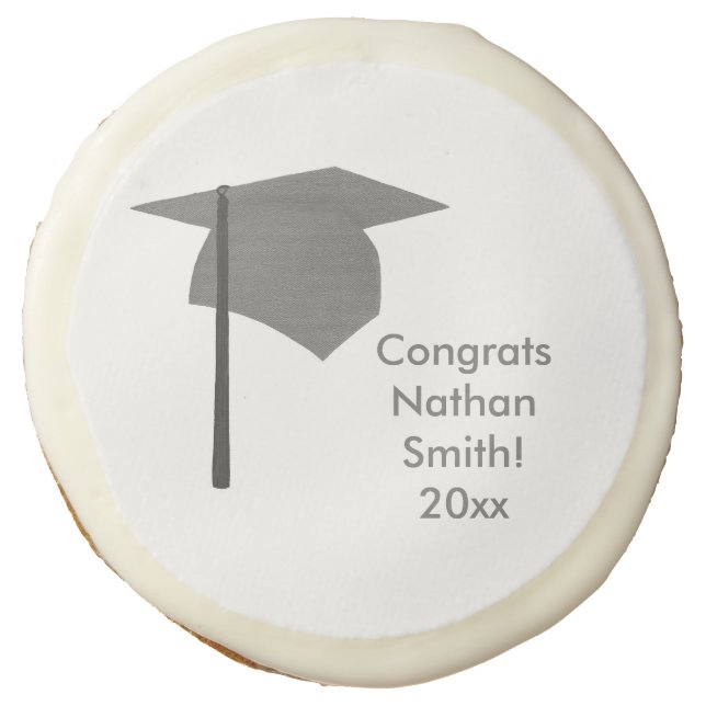 Gray Cap, Black Tassel Personalized Graduation Sugar Cookie (Front)