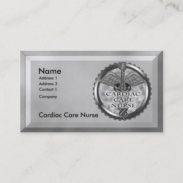 Gray Cardiac Care Nurse Business Card (Front)