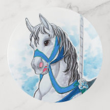 Gray Carousel Horse Round Tray