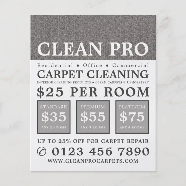 Gray Carpet, Carpet Cleaners, Cleaning Service Flyer Zazzle