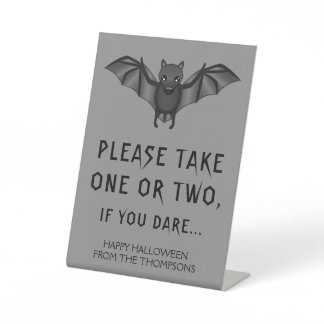 Gray Cartoon Bat Halloween Please Take A Candy Pedestal Sign