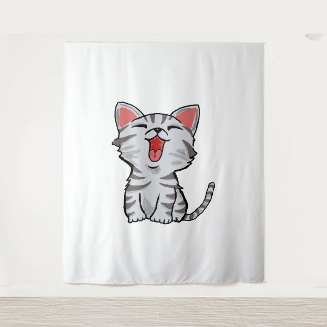 gray cartoon cat cat cartoon tapestry (Front)