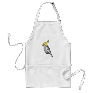 Gray Cartoon Cockatiel Parrot Bird Adult Apron