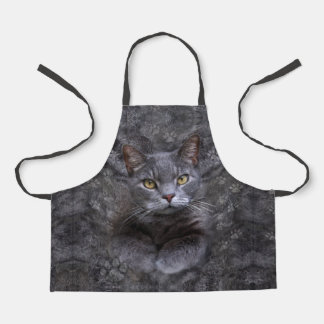 Gray Cat All-Over Print Apron