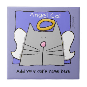 Gray Cat Angel Personalize Ceramic Tile