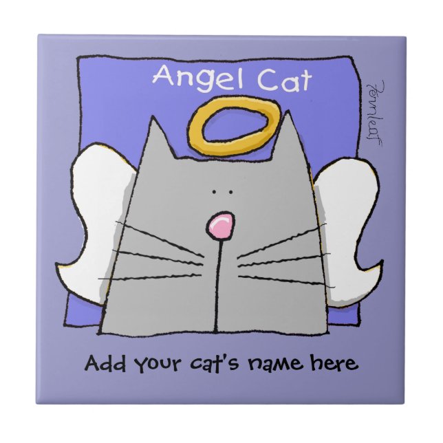 Gray Cat Angel Personalize Ceramic Tile (Front)