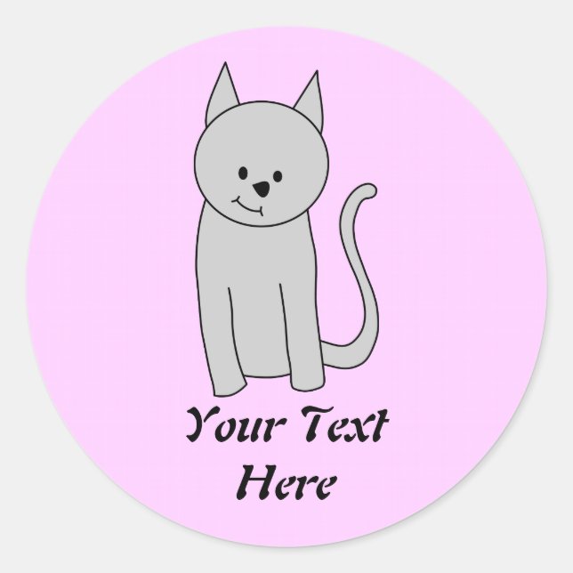 Gray Cat Cartoon. Classic Round Sticker (Front)