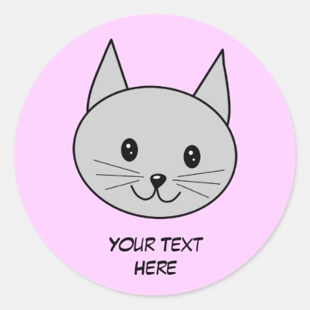 Gray Cat Cartoon. Classic Round Sticker