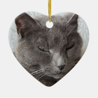 Gray cat ceramic ornament