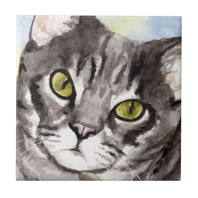 Gray Cat Ceramic Tile (Front)