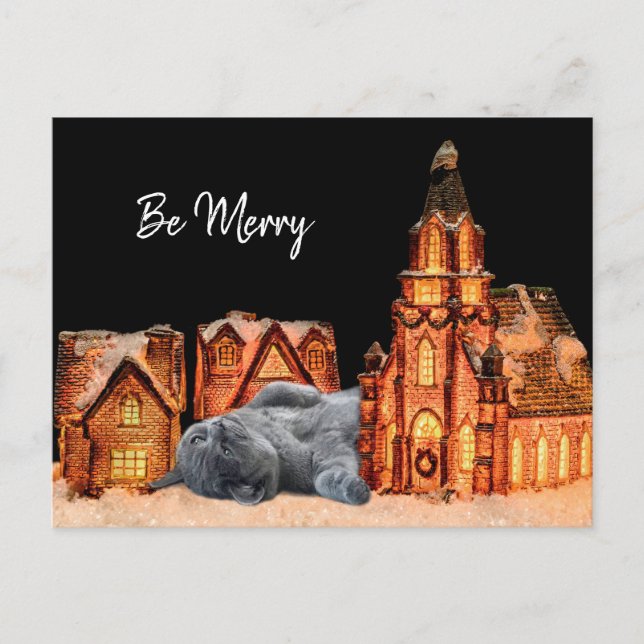 Gray Cat Christmas Postcard (Front)