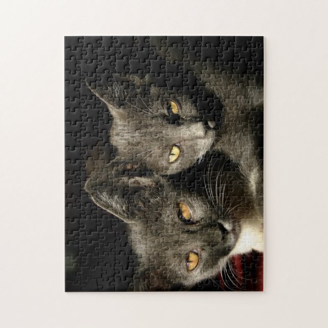 Gray Cat Copule Jigsaw Puzzle (Vertical)