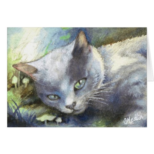 Gray Cat cute kitten animal painting realism Card