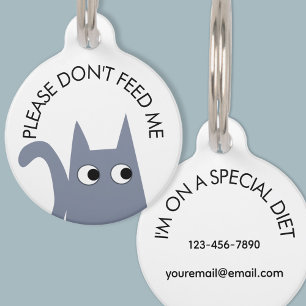 Gray Cat Don't Feed Me Medical Pet ID Tag