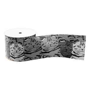 Gray Cat Feline Fun 3" Grosgrain Ribbon