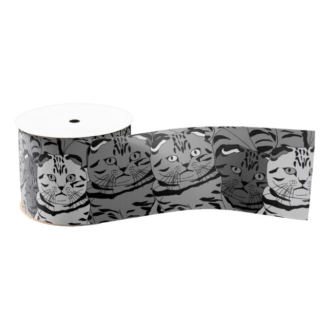 Gray Cat Feline Fun 3" Grosgrain Ribbon (Spool)