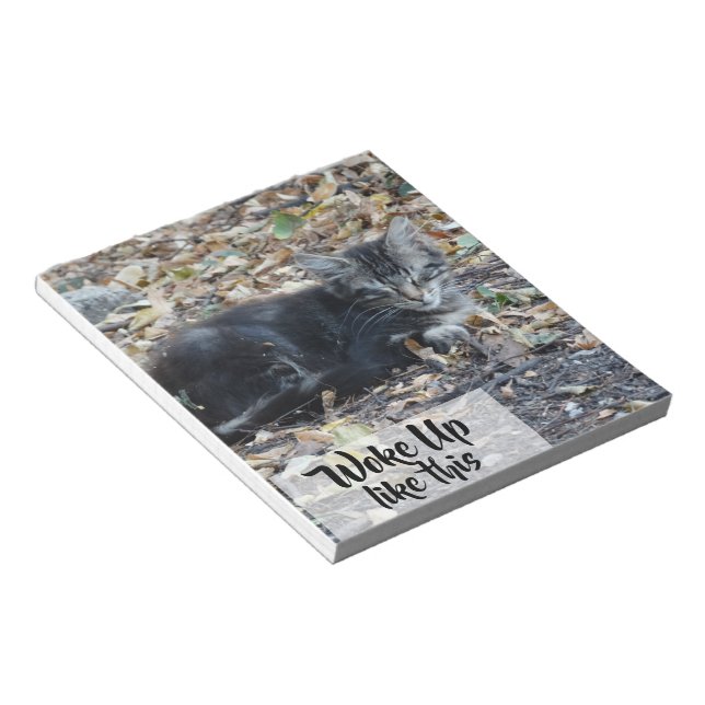 Gray Cat Funny Custom Text Notepad (Angled)