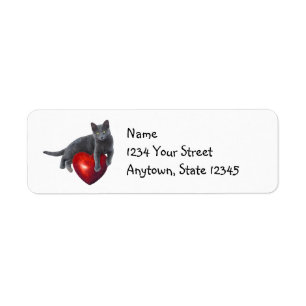 Gray Cat Heart Return Address Labels