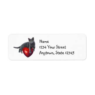 Gray Cat Heart Return Address Labels