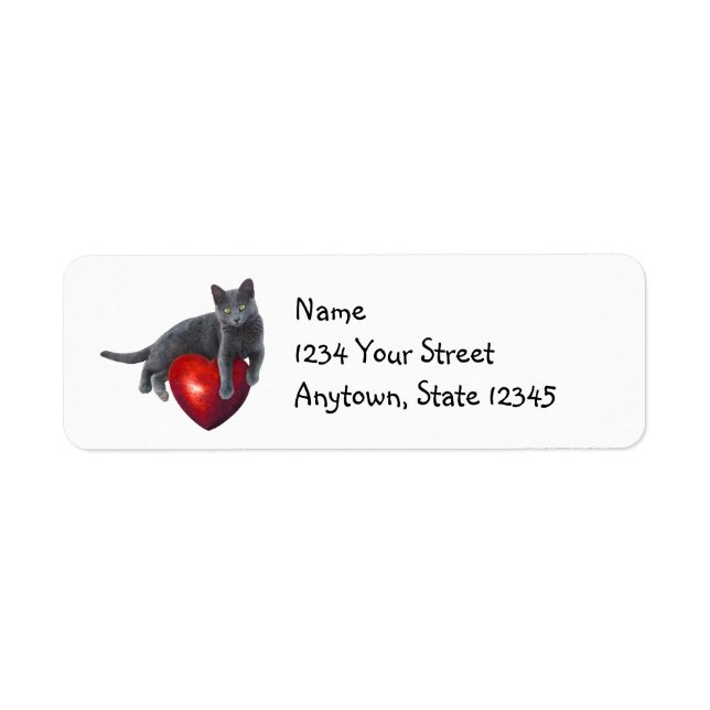 Gray Cat Heart Return Address Labels (Front)