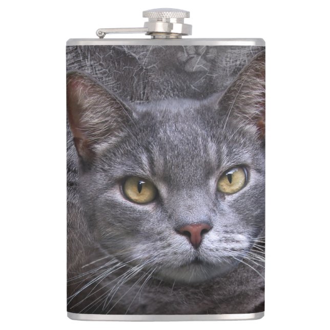 Gray Cat Hip Flask (Front)