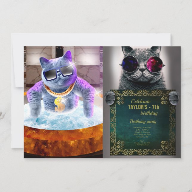 Gray cat in the bathtub invitation (Front)