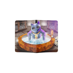 Gray cat in the bathtub passport holder