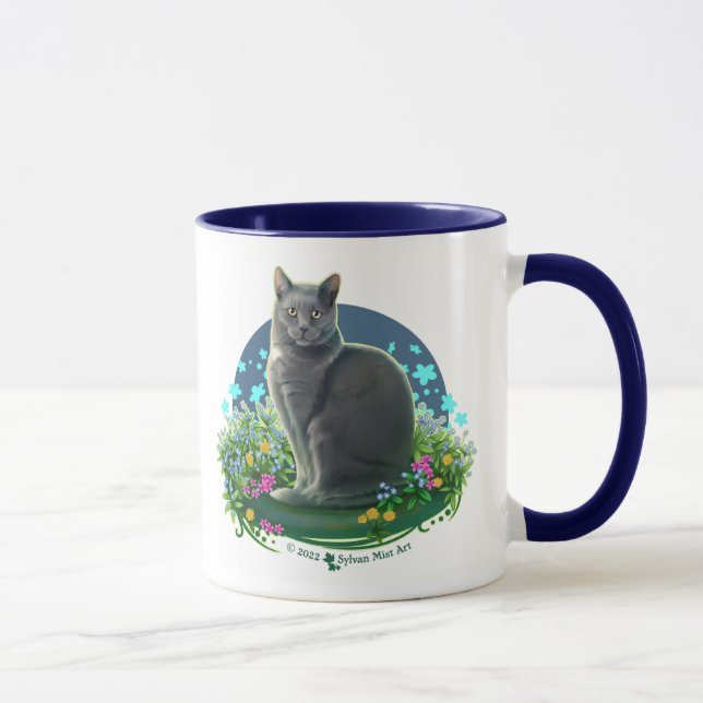 Gray Cat in the Flower Garden Mug (Right)