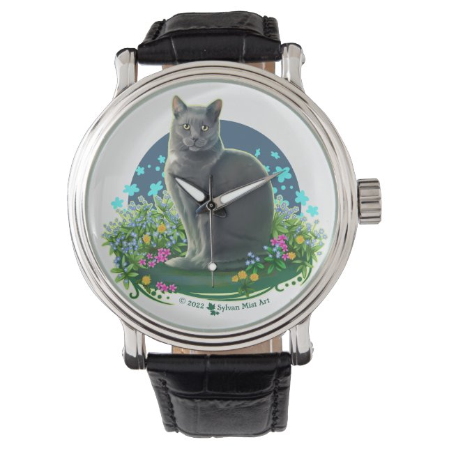Gray Cat in the Flower Garden Watch (Front)