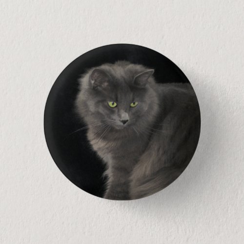 Gray Cat Long Hair Russian Blue Kitty Kitten Cute  Button