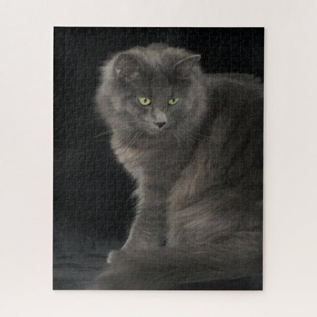 Gray Cat Long Hair Russian Blue Kitty Kitten Cute  Jigsaw Puzzle (Vertical)