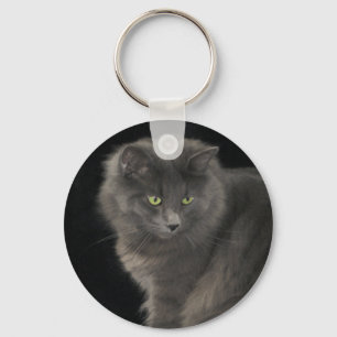 Gray Cat Long Hair Russian Blue Kitty Kitten Cute  Keychain