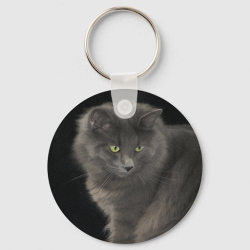 Gray Cat Long Hair Russian Blue Kitty Kitten Cute  Keychain