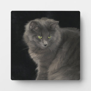 Gray Cat Long Hair Russian Blue Kitty Kitten Cute Plaque
