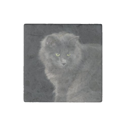 Gray Cat Long Hair Russian Blue Kitty Kitten Cute  Stone Magnet