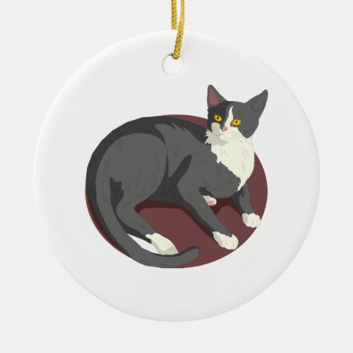 Gray Cat Lying Down Ceramic Ornament