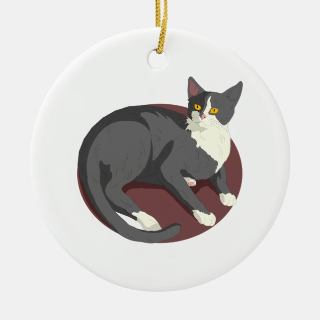 Gray Cat Lying Down Ceramic Ornament (Front)
