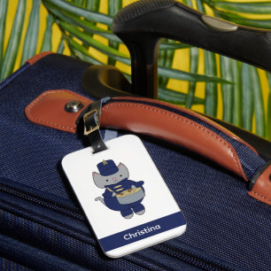 Gray Cat Marching Band Drummer Music Personalize Luggage Tag