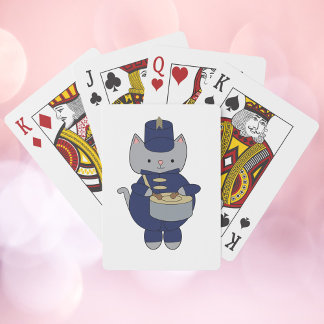 Gray Cat Marching Band Drummer Whimsical Animal  Poker Cards
