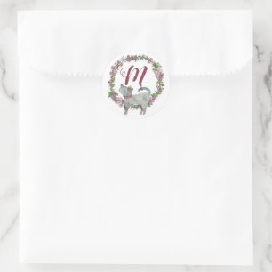 Gray Cat Monogram Envelope Classic Round Sticker