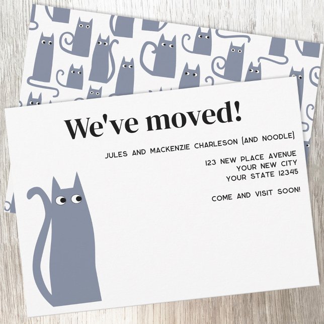 Gray Cat Moving New Home Announcement (Gray Cat moving house new home change of address announcement card)
