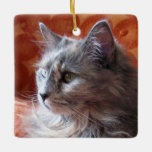 Gray Cat on Coach Ceramic Ornament