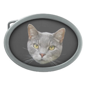 Gray Cat Oval Belt Buckle